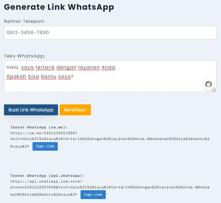 membuat link whatsapp dengan whatsapp link generator